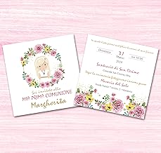Personalised Invitations for Communion Card 300 g, Adaptable to Hair Colour, 95 x 150 mm Square, Perfect for Every Boy and Girl (Blonde Hair)