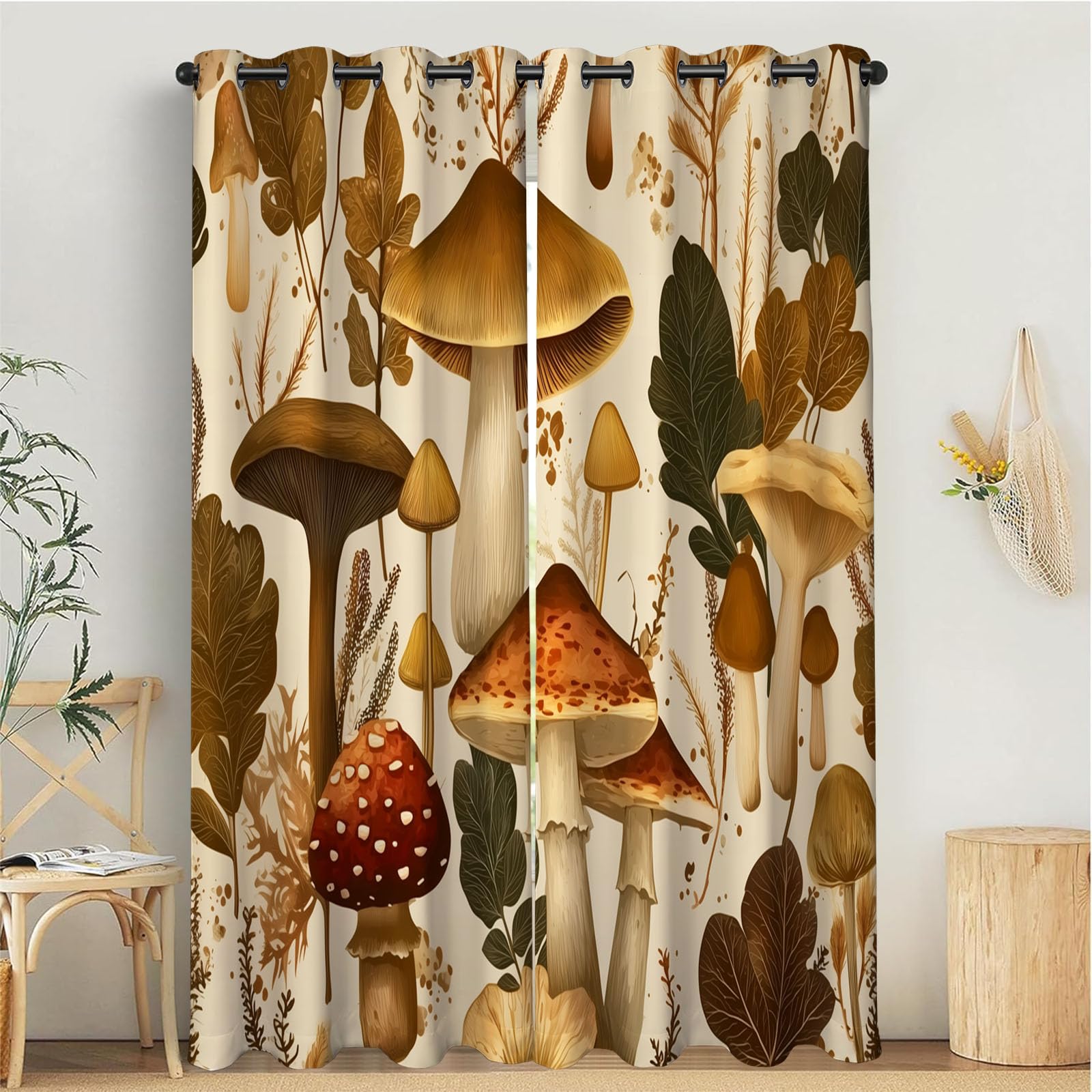 Rideaux occultants thermiques vintage à motifs champignons | 140x200 cm