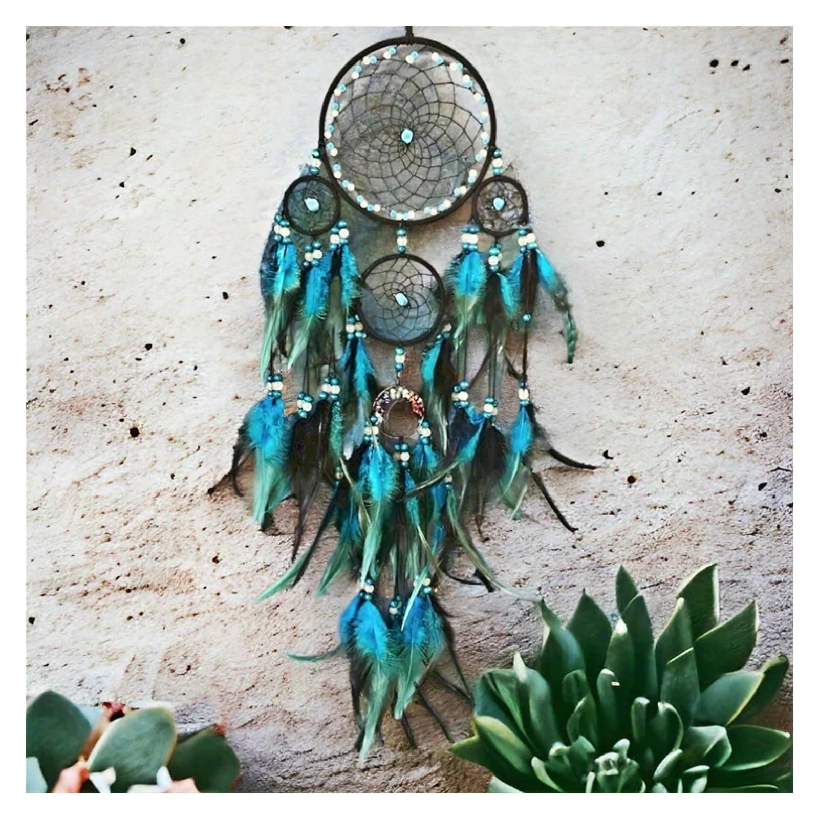 Atrapasueños,Accesorios for sueños,Atrapasueños Atrapasueños Estilo Pluma Decoración del Hogar Decoración De La Pared Hogar Azul