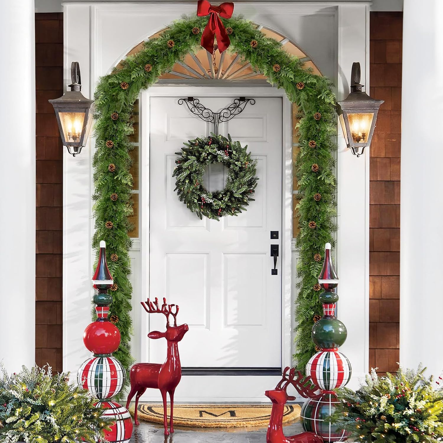 Waipfaru 6FT Christmas Garland with Lights, Realistic Cedar Garland with Pinecone Real Touch Norfolk Pine Garlands, Prelit Lighted Cypress Garlands for Mantle Table Stairs Winter Indoor Outdoor Decor - Image 7