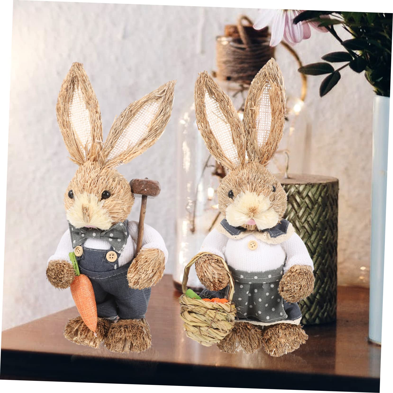 Abaodam 2pezzi Statuette Di Conigli Intrecciate in Paglia Decorazione Di Pasqua Ornamento Di Coniglio Per Giardino e Casa