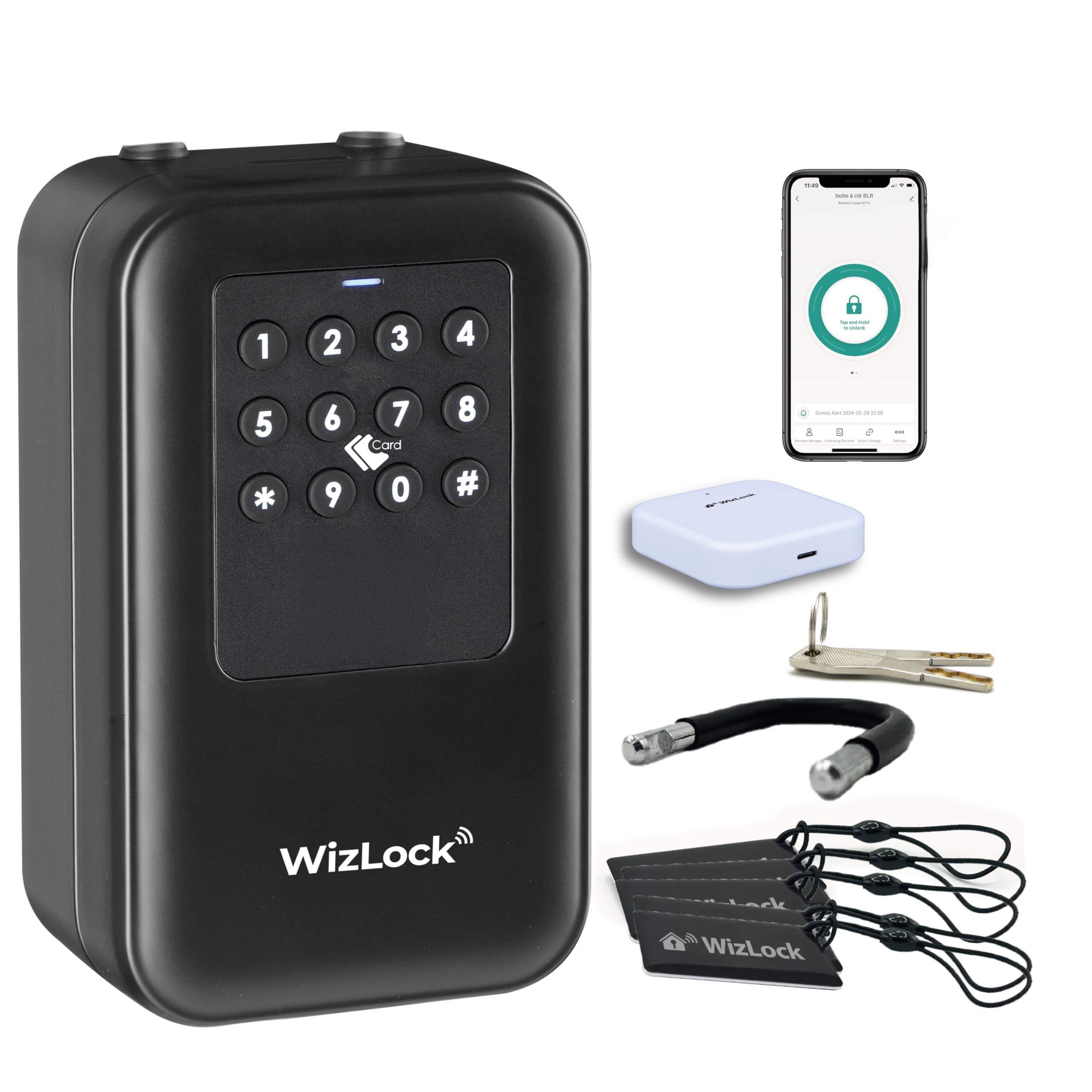 Boîte à clés connectée Tuya - Autonomie accrue - Capteur exclusif Ouvert/Fermé - Passerelle Bluetooth/Wi-Fi - Code, 5 Badges, Smartphone, 2 Clés de Secours - IP66