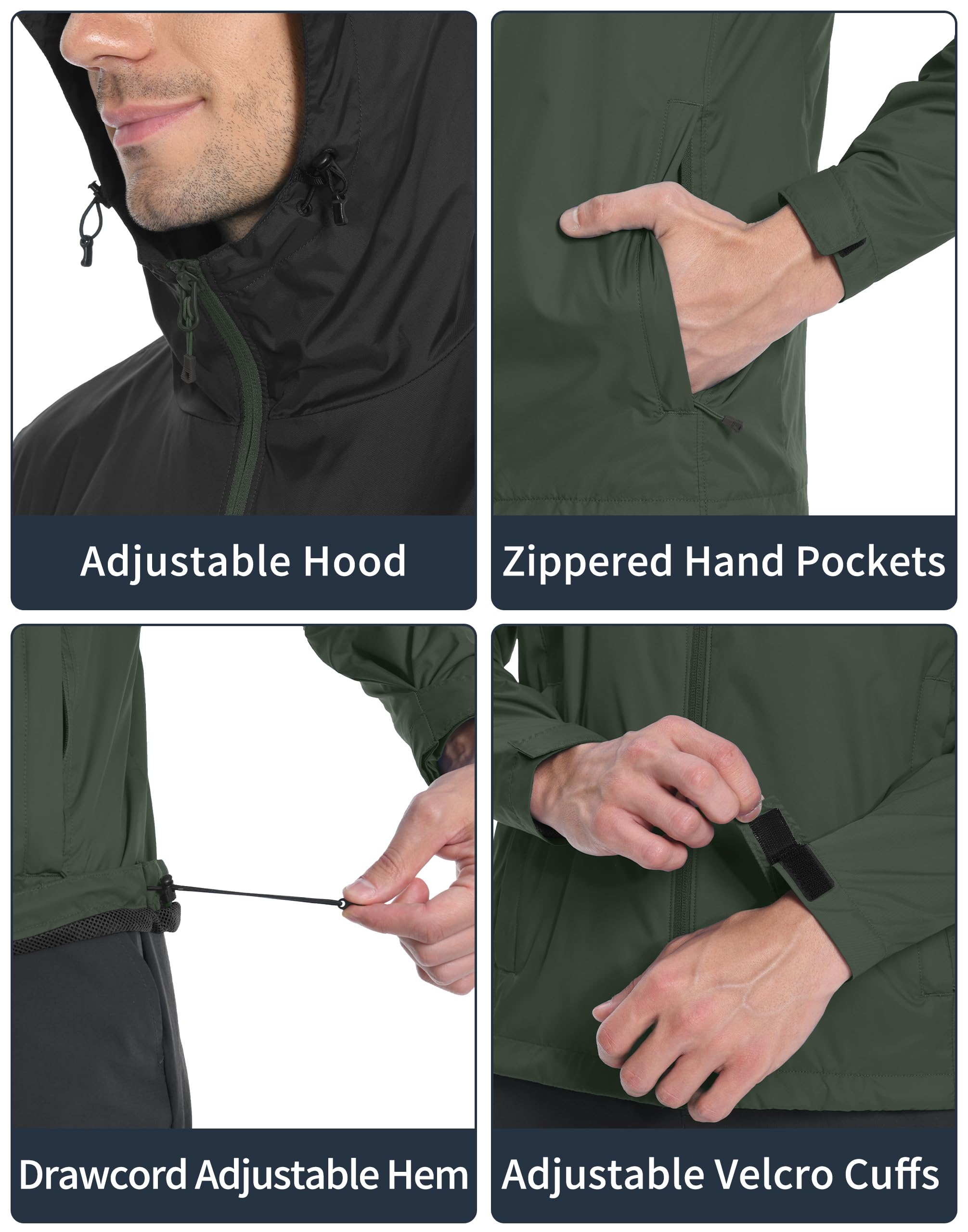 Pioneer Camp Chaqueta impermeable para hombre, con capucha, ligera, plegable, para exteriores, senderismo, viajes