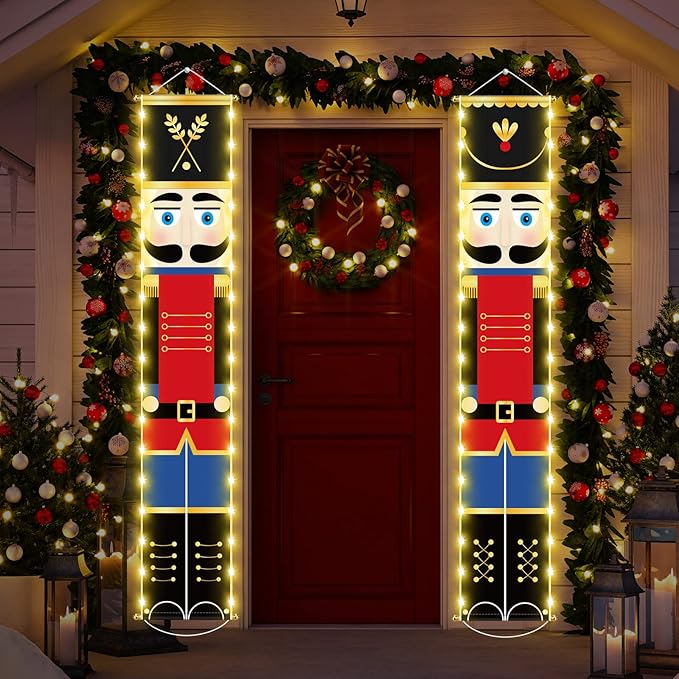 Nutcracker Christmas Decorations Nutcrackers Banners Porch with LED String Lights