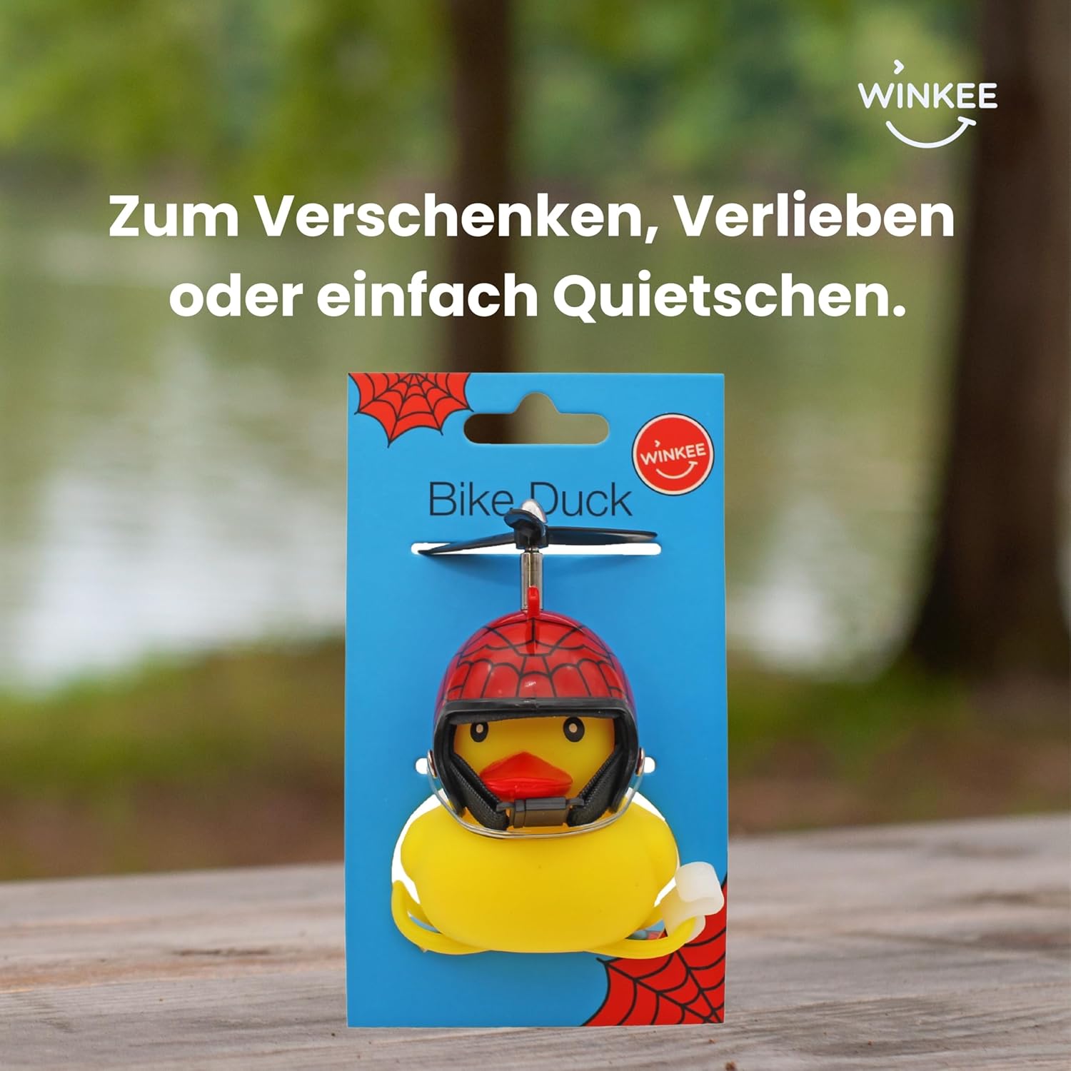 Winkee - Bicycle Squeaky Duck with Helmet | The Cute Bicycle Horn with Helmet and Propeller | Squeaky Duck Bicycle - Cat | Duck - Kitten with Helmet | Rubber Bike Decoration