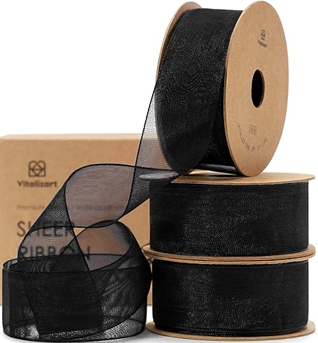 Miniatura 19 de Vitalizart - Cinta de gasa verde salvia de organza, cinta transparente de 1 pulgada x 30 yardas, cintas de tela hechas a mano para envolver regalos