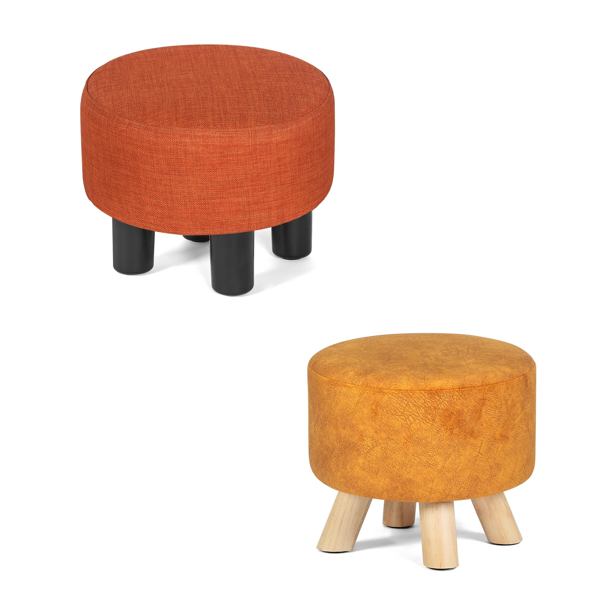 Asense Round Footrest Ottoman with Plastic Legs + Round Footrest Ottoman with Wood Legs