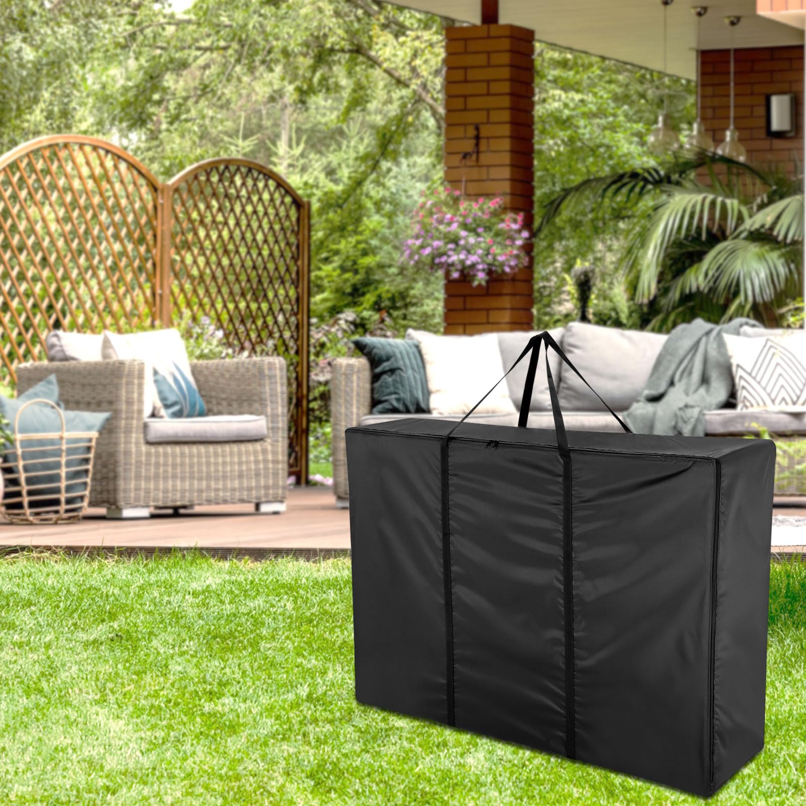 Aufbewahrungstasche Gartenauflagen, Wasserdicht 420D Auflagentasche für Gartenpolster Polsterauflagen mit Reißverschluss und Griffen, Große Aufbewahrung Tasche-Schwarz(120x30x80cm)