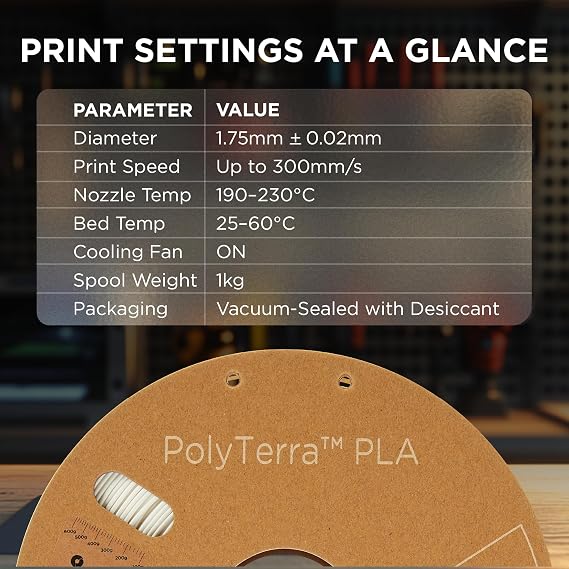 Polymaker PolyTerra Mat PLA Filament 1.75mm Pamuk Beyaz - 3D Yazıcılar için 1kg Karton Makara