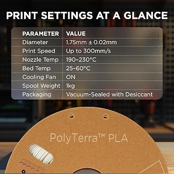 Polymaker PolyTerra Mat PLA Filament 1.75mm Pamuk Beyaz - 3D Yazıcılar için 1kg Karton Makara