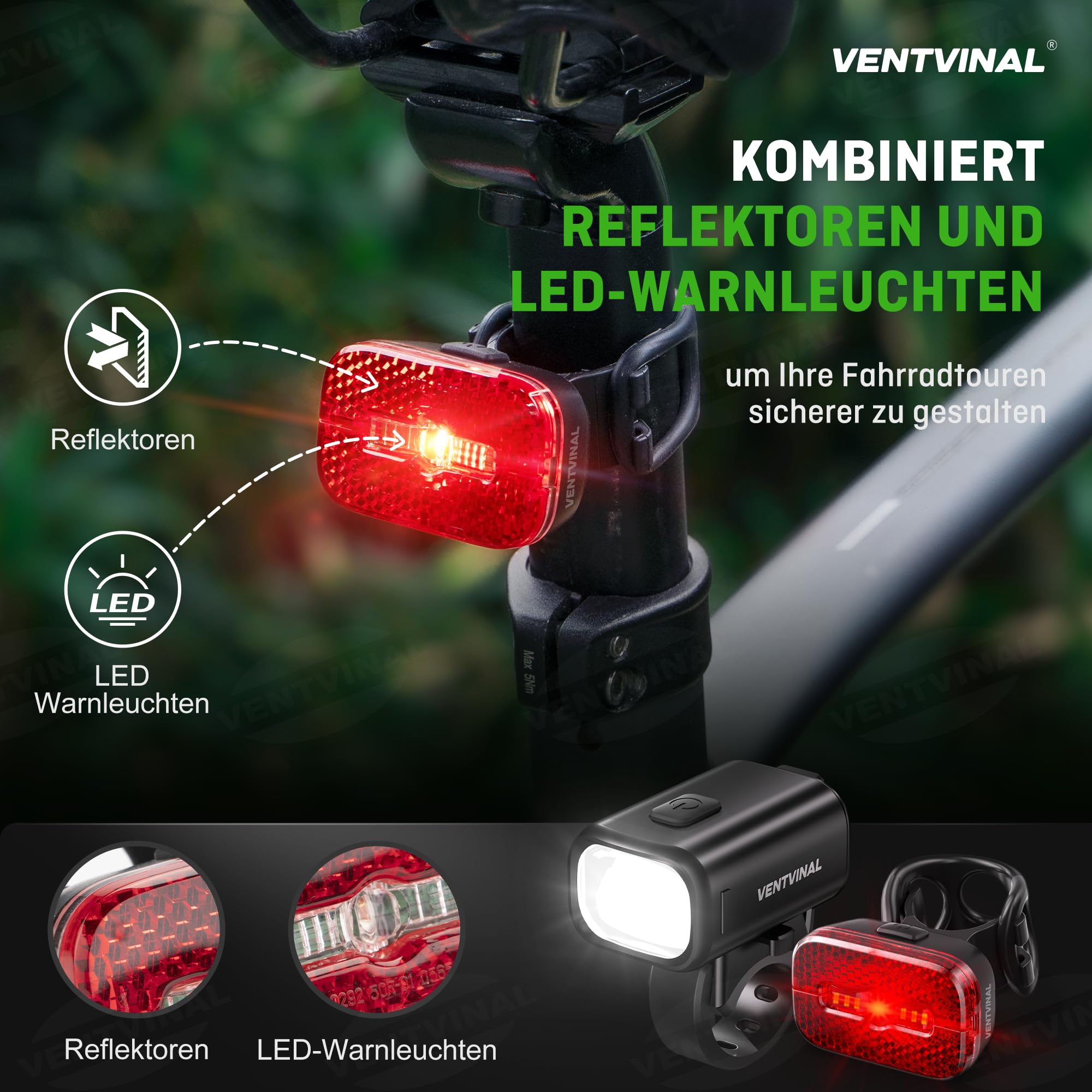 Fahrradlicht Led Set, Stvzo Zugelassen Fahrradlicht USB Aufladbar mit Batterie Aufforderung, Fahrradbeleuchtung Set, Vorne und Rücklicht Fahrrad Akku, IPX5 Wasserdicht mit Reflektor