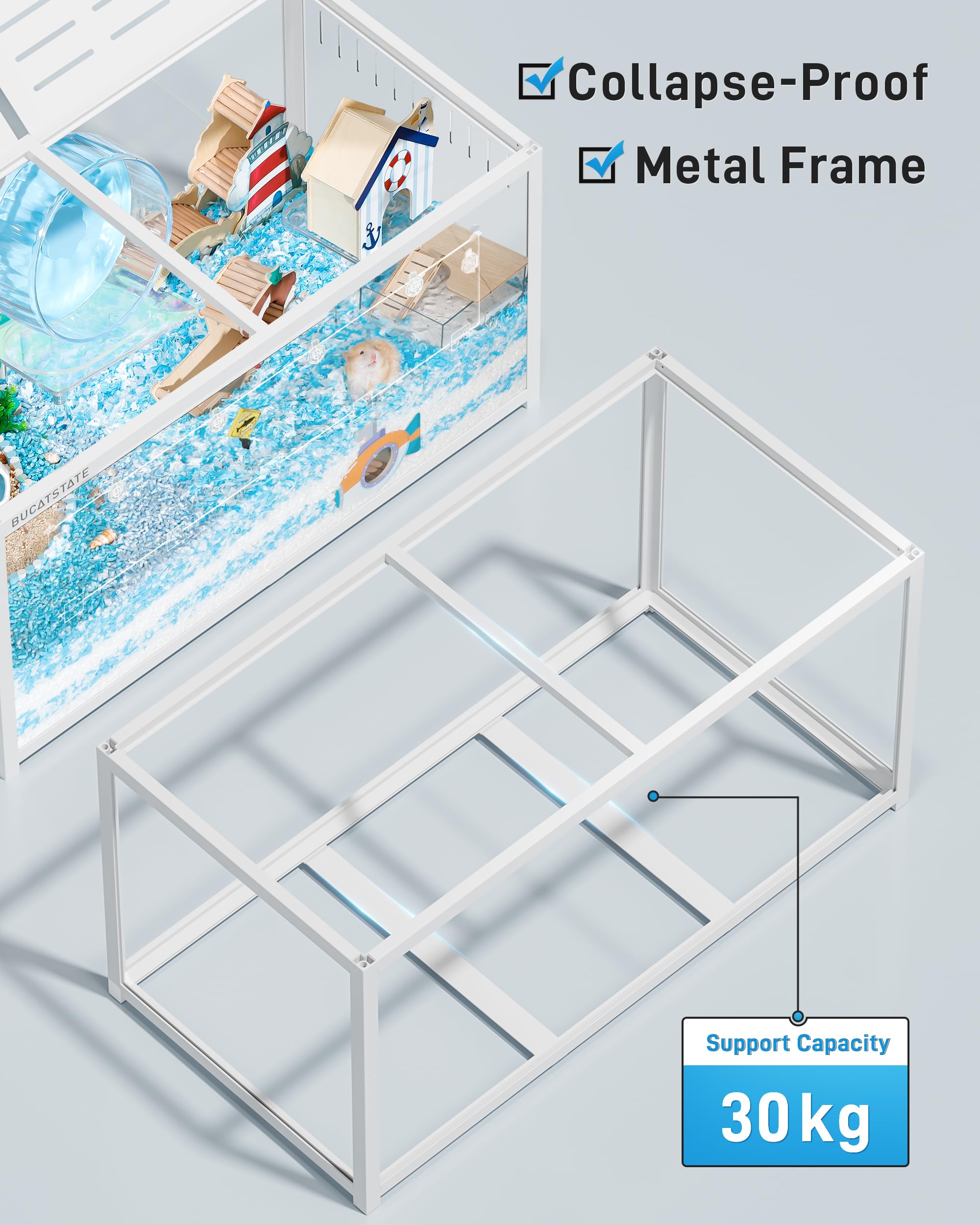 BUCATSTATE Hamsterkäfig 3,0: Metall Rattenkäfig Kleintierkäfig Groß Stapelbar mit Einfacher Montage 120L x 60W x 62H cm für Nager, Mäuse, Zwerghamster (0,72m², Weiß)