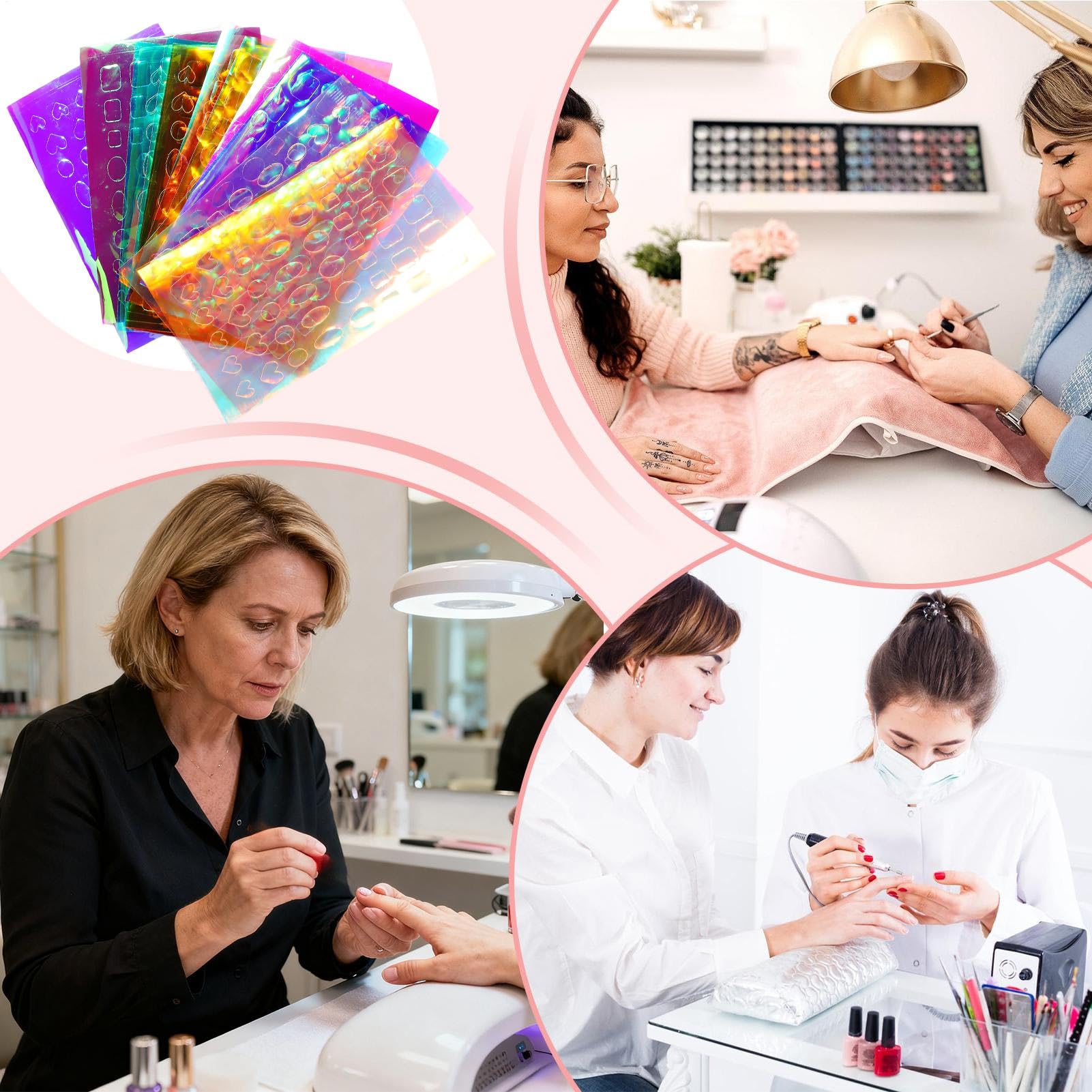 Adesivi per unghie in lamina 11 Fogli Decalcomanie Olografiche 3D | Per Donne Principianti Uso Domestico e In Salone per Principianti Donne Home Salon Manicure San
