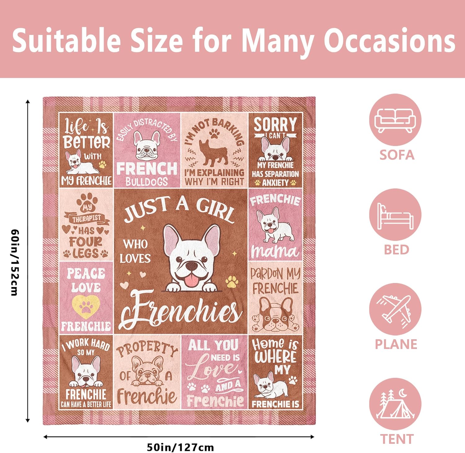 French Bulldog Gifts, Frenchie Blanket 60"x 50", French Bulldog Gifts for Women, Frenchie Gift for Frenchie Lovers Owners, Frenchie Dog Mom Presents - Image 7