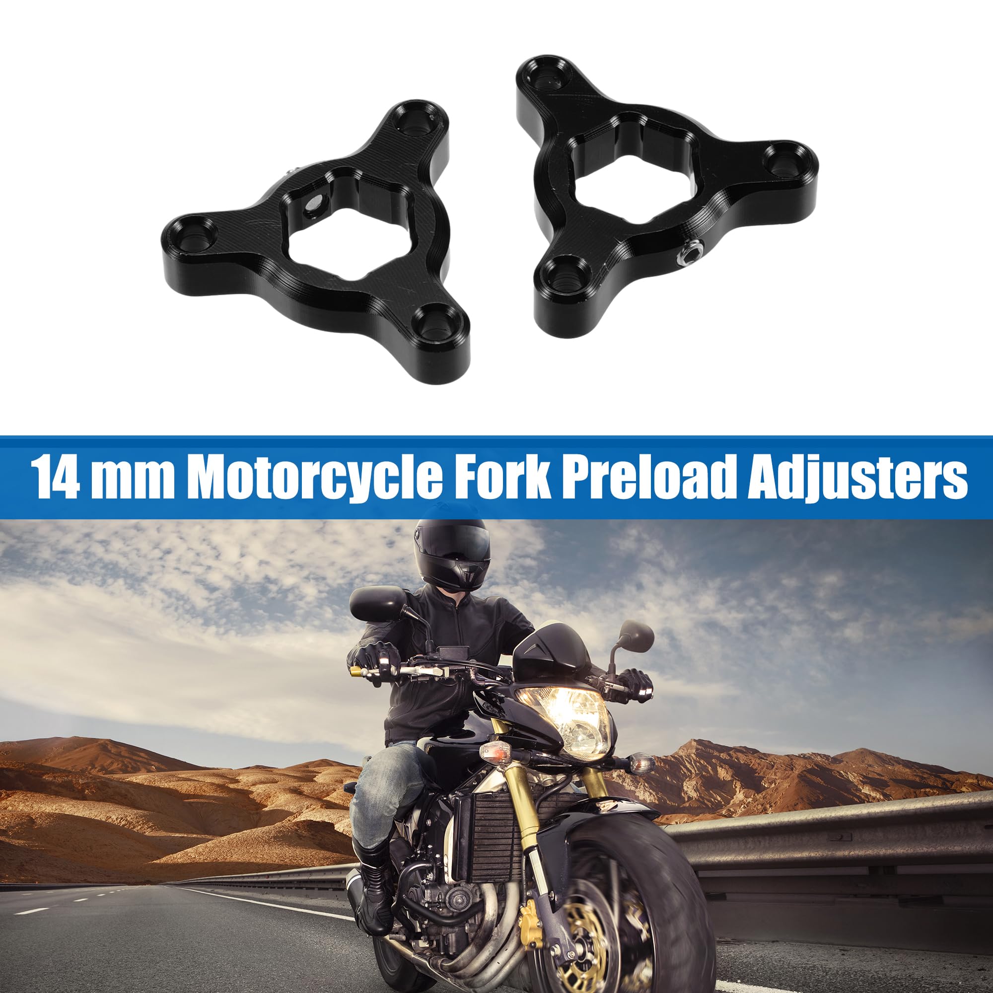 Motoforti Regolatori di precarico forcella CNC da 14mm in lega di alluminio nero per la maggior parte delle moto da corsa - Confezione da 2