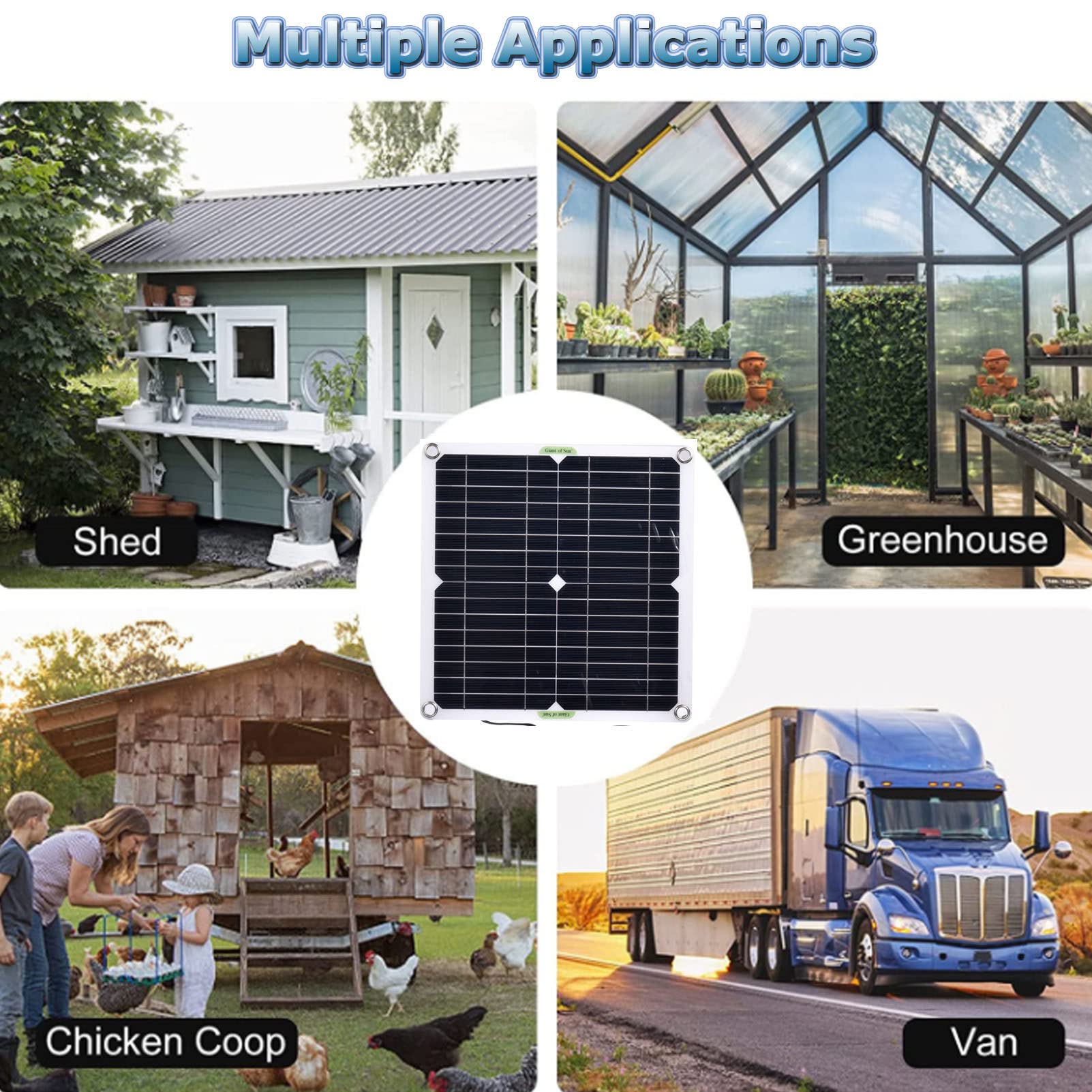 Kit Pannello Solare Con Ventola 100W 12V 2A, Impermeabile, Conversione 23-24%, Con Accumulo, Per Serre E Capanni!