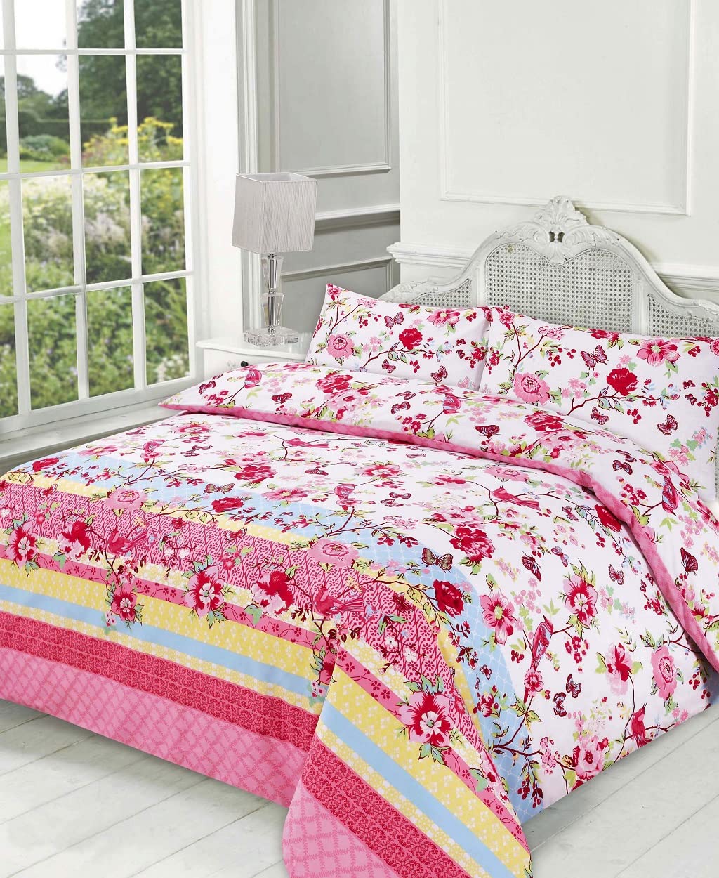 oceanevo® Printed Duvet Covers with Pillowcases Reversible Quilt Cover Soft Polycotton Luxurious Bedding Sets (Single, Blossom Pink)