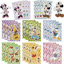 24 Sheets Disney Make-A-Face Stickers,8 Classic Characters Mix & Match Waterproof PVC Stickers,3 Sheets Each Design,Fun DIY Cartoon Craft Stickers for Party Favors,Rewards, Scrapbooking,Water Bottles