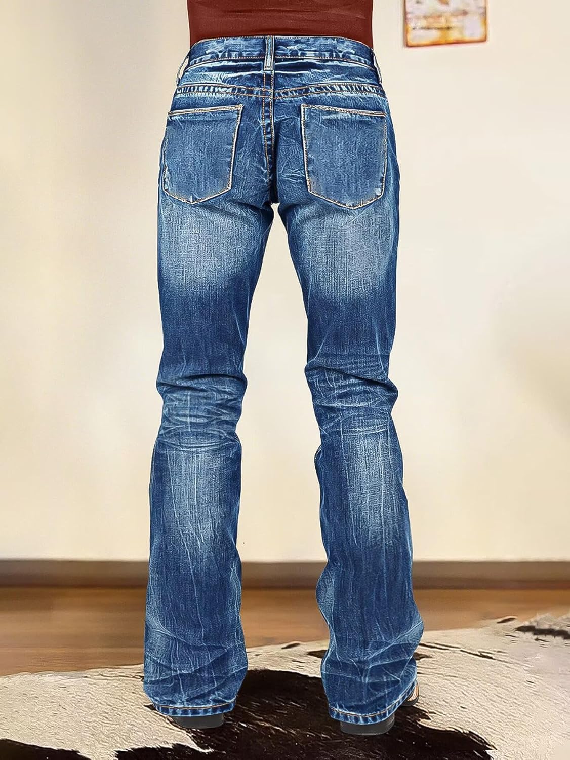 Flamingals Bootcut Jeans for Women Trendy Mid Rise Stretchy Wash Ripped Butt Lifting Western Jeans Without Belt - Image 3