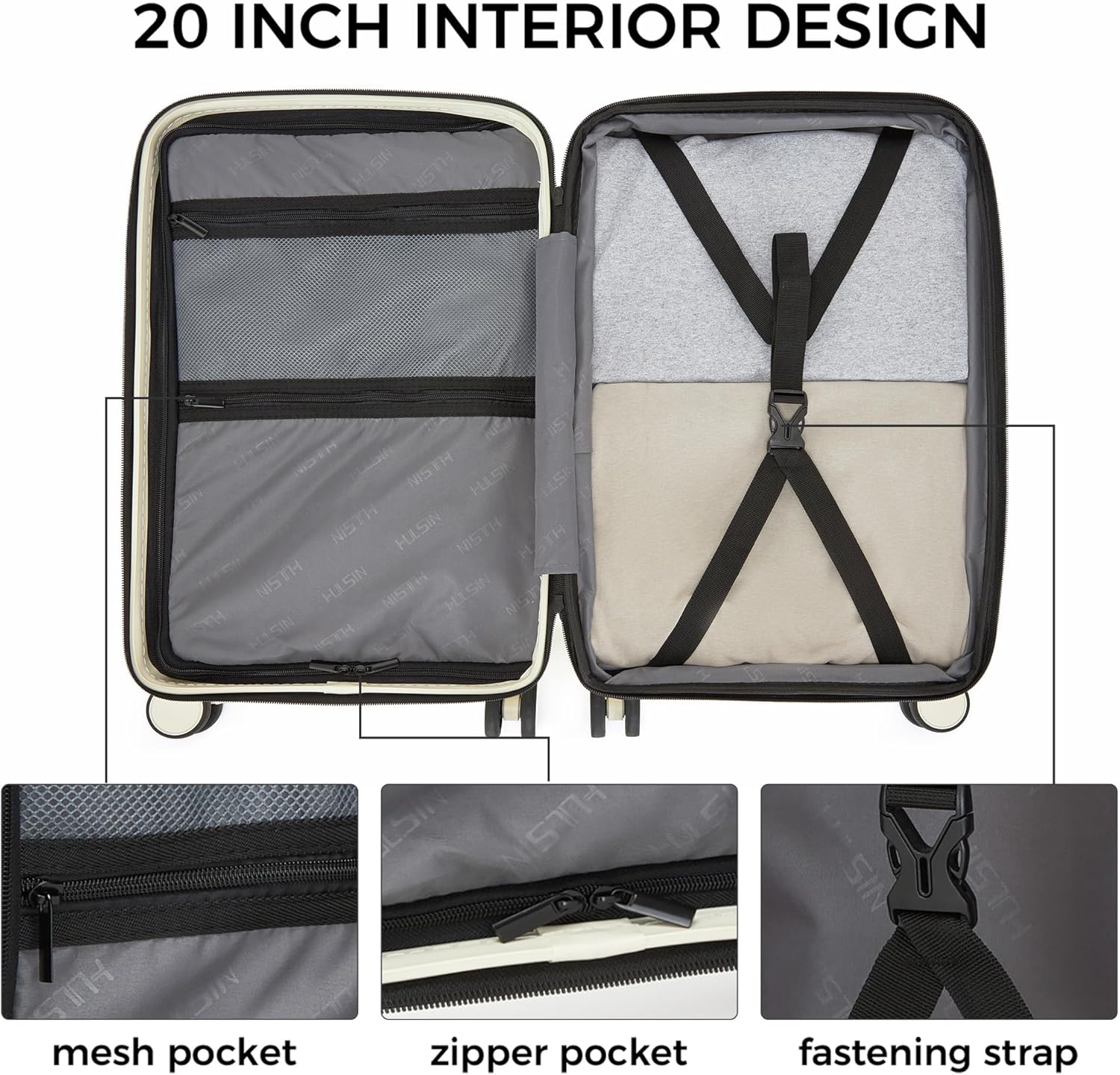 20 Inch Expandable Carry on Luggage, Hardside Lightweight Spinner Suitcase TSA Lock, 22x14x9 Airline Approved Hard Shell Expandable Travel Luggage with 20% More Capacity (White, 20 Inch) - Image 4