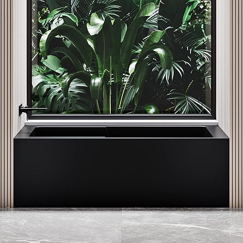 Miniatura 4 de Voltaire 54 pulg. x 30 in. Acrílico negro mate, Alcove, Integral, Drenaje a la izquierda, bañera con delantal