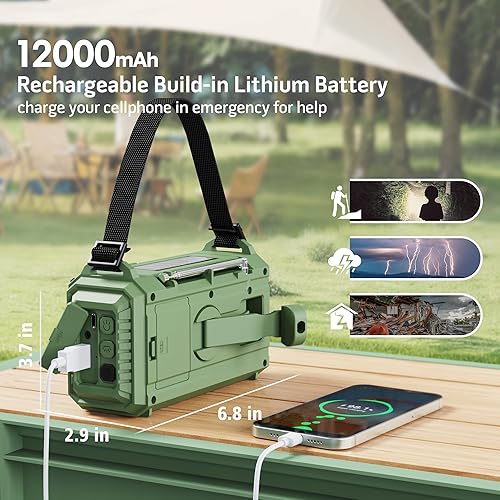 Miniatura 3 de Radio de emergencia 12000, radio meteorológica NOAA con AMFMNOAASW, radio con batería SOS, manivela de emergencia de 5 vías con cargador USB,