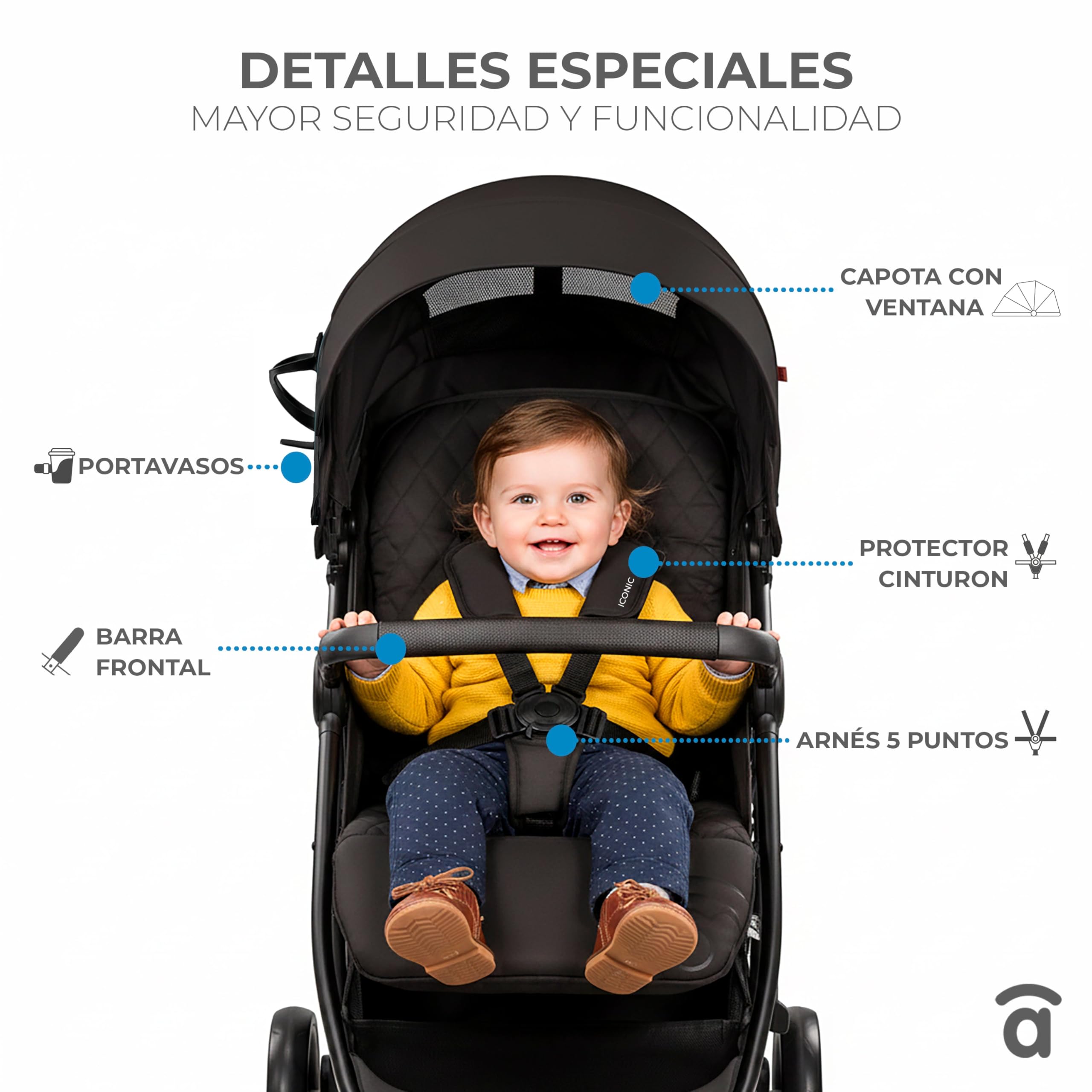 Silla de Paseo Ligera, Compacta y Segura hasta 22 kg | Respaldo Reclinable, Capota Extensible, Gran Cesta y Diseño Elegante para la Comodidad de tu Bebé y tu Tranquilidad | Iconic Rosa ASALVO