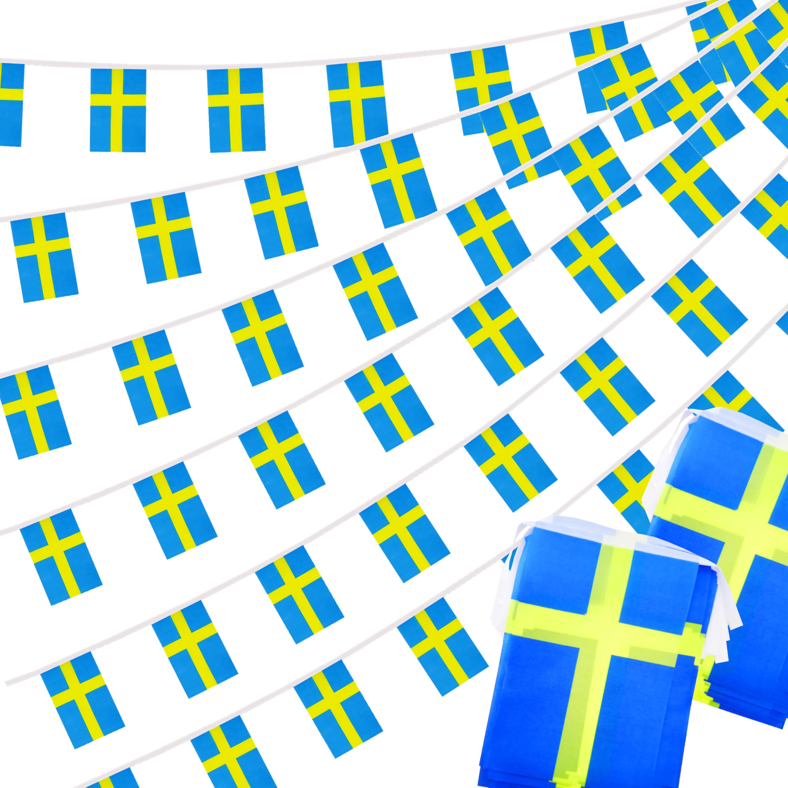Sweden Swedish String Flag Pennant Banner, Small Mini Sweden Swedish Bunting Banner National Country Decoration for School, Party, Patriotic Festival, 66 Feet 60 Flags