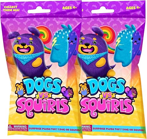 Dogs vs Squirls - Bolsa misteriosa - Paquete de 2 - Peluches supersuaves y rellenos de frijoles de 4 pulgadas. Colecciónalos como relleno de