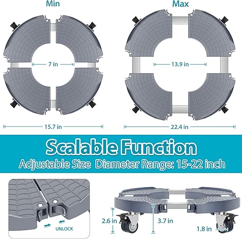 Miniatura 2 de VANCASTLE Soporte para plantas con ruedas, base de rodillo para plantas de alta resistencia ajustable de 15 a 22 pulgadas, base de rueda Palnt 440