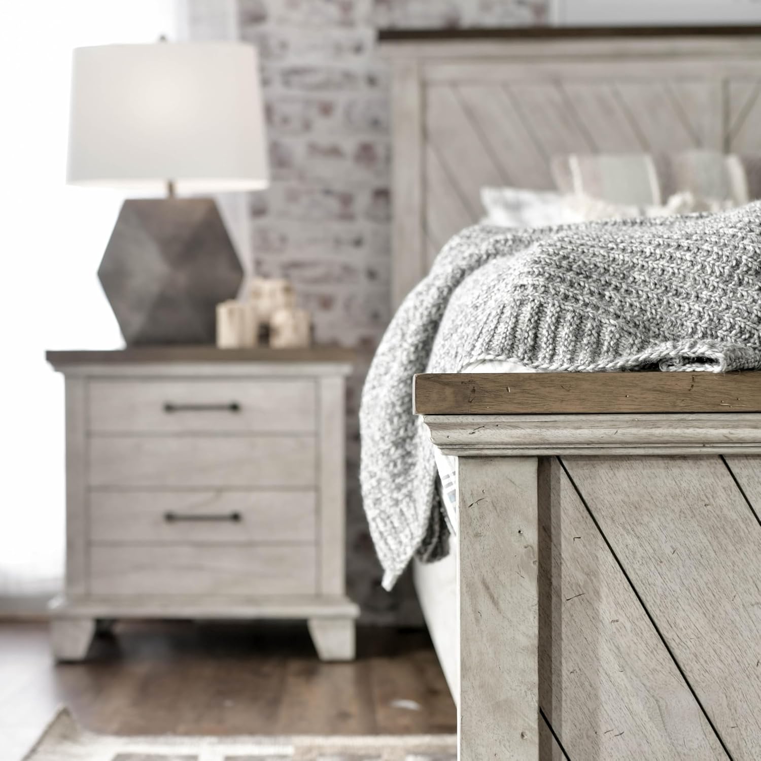 Steve Silver Furniture Bear Creek Nightstand, 28-Inch Height, Rustic/Farmhouse Design, Deep Drawers, Storage, Two Drawers, White Smoke Finish, Bedroom, 17" D x 28" W x 28.5" H, White