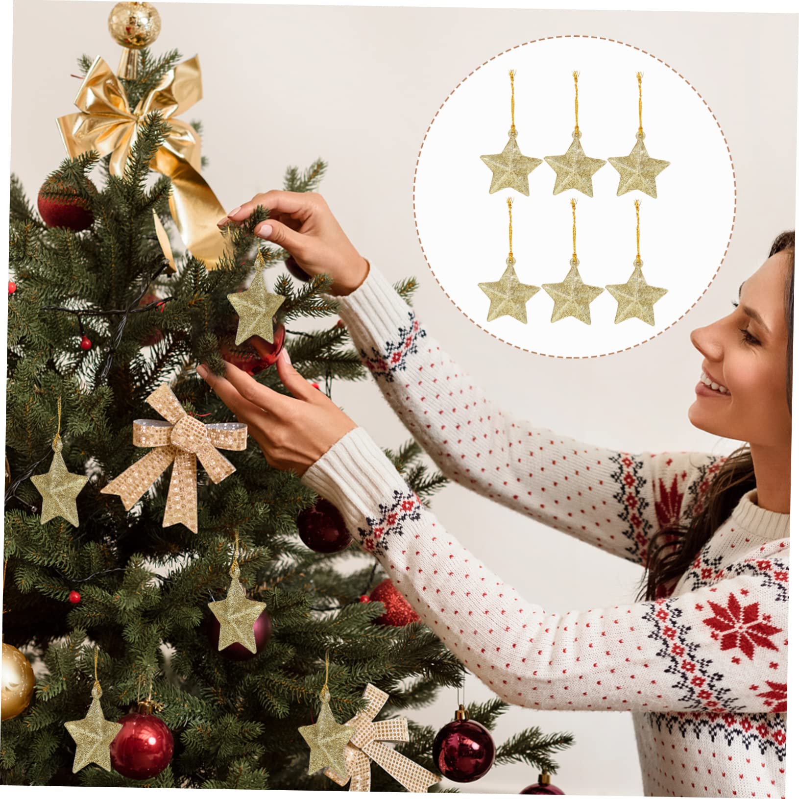 TOPBATHY 150 Pz Decorazione Natalizia Ornamenti Natalizi Stella D'oro Ciondolo Stella Di Natale Ornamenti Decorativi Da Appendere Appesa All'albero Di Natale Glitter D'oro