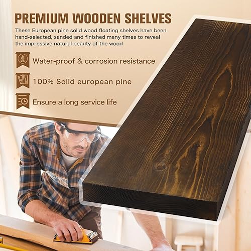 Miniatura 4 de SammyHome Estante flotante, estantes flotantes de madera natural de 16 pulgadas, estantes rústicos hechos a mano para almacenamiento de pared,