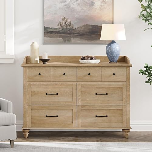 WAMPAT Cómoda para dormitorio con 6 cajones, cómoda para niños con cómoda ancha, organizador de almacenamiento de armario de madera moderna de