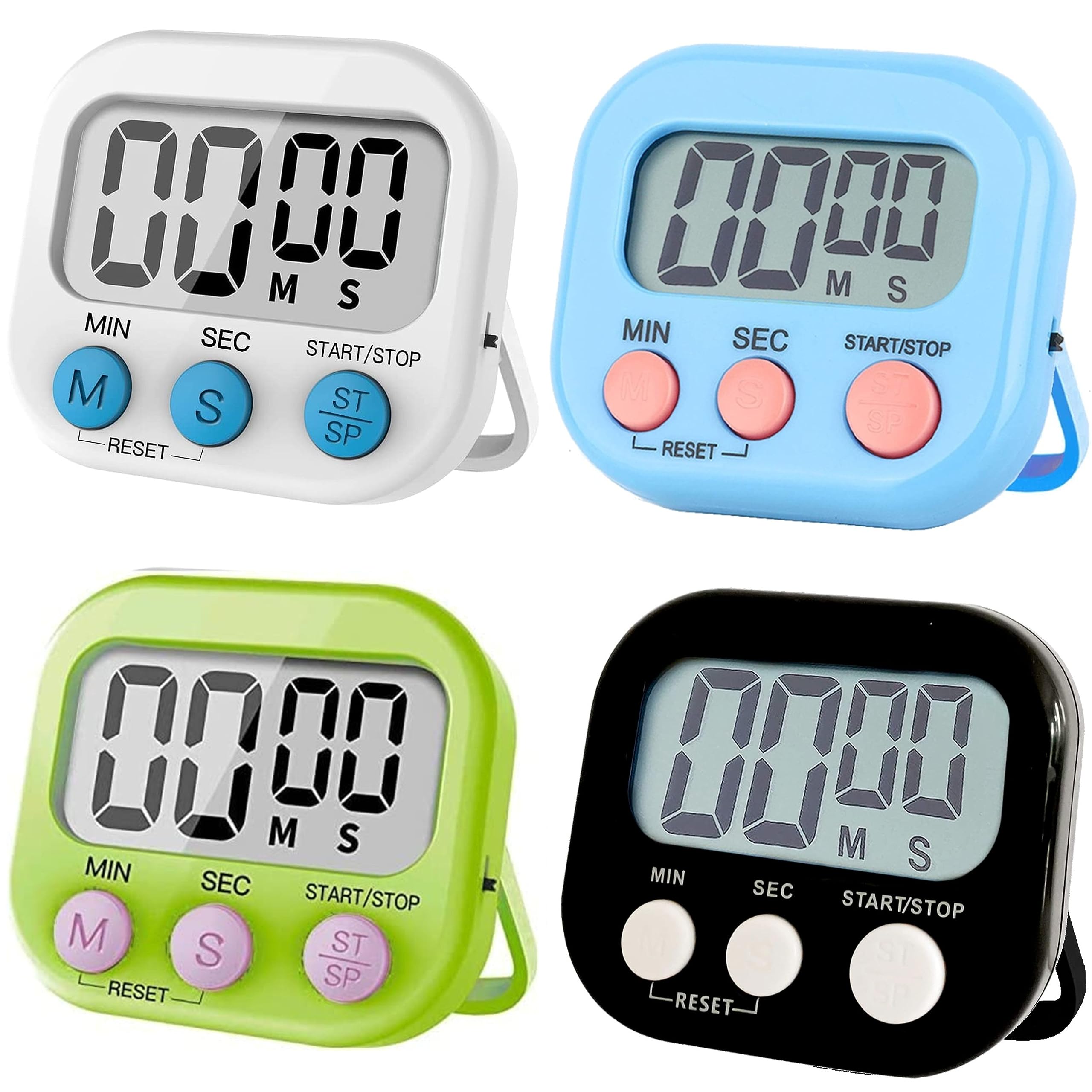4-Pack Magnetic Timers: Versatile Countdown and Stopwatch for Kids, Classroom, Parents - Ideal for Cooking, Homework, Fitness - Clear Display, Loud Alarm (4PC Mix)