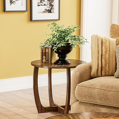 Miniatura 13 de PADMA HOUSE Mesa de centro redonda de madera con patas curvas, mesa de cóctel de granja para sala de estar, mesa central de madera de círculo