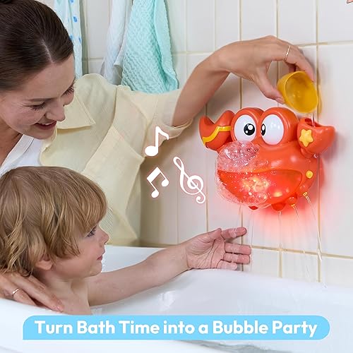 Miniatura 5 de lalalark Juguetes de baño para bebés de 2 a 4 años, máquina de burbujas de cangrejo con música, luces LED, juguetes de baño iluminados para niños,