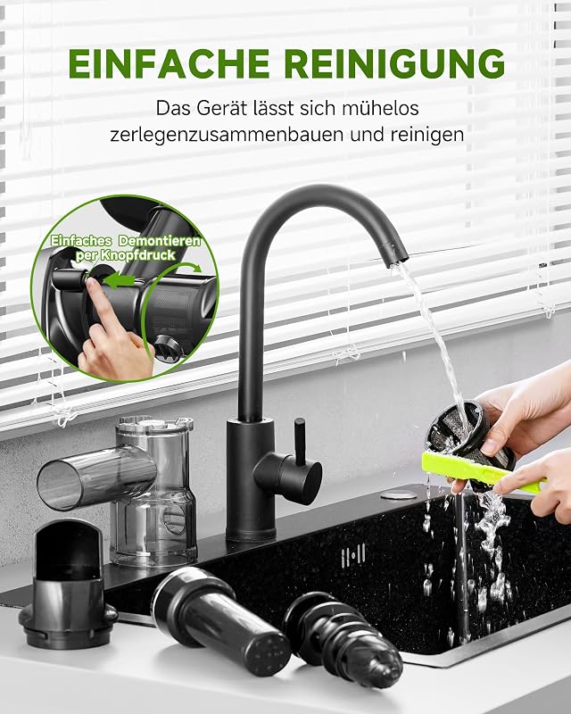 AMZCHEF Prémium Gyümölcs- és Zöldségprés 150W - Csendes Motoros Lassú Gyümölcsfacsaró Visszaforgató Funkcióval, Ezüst