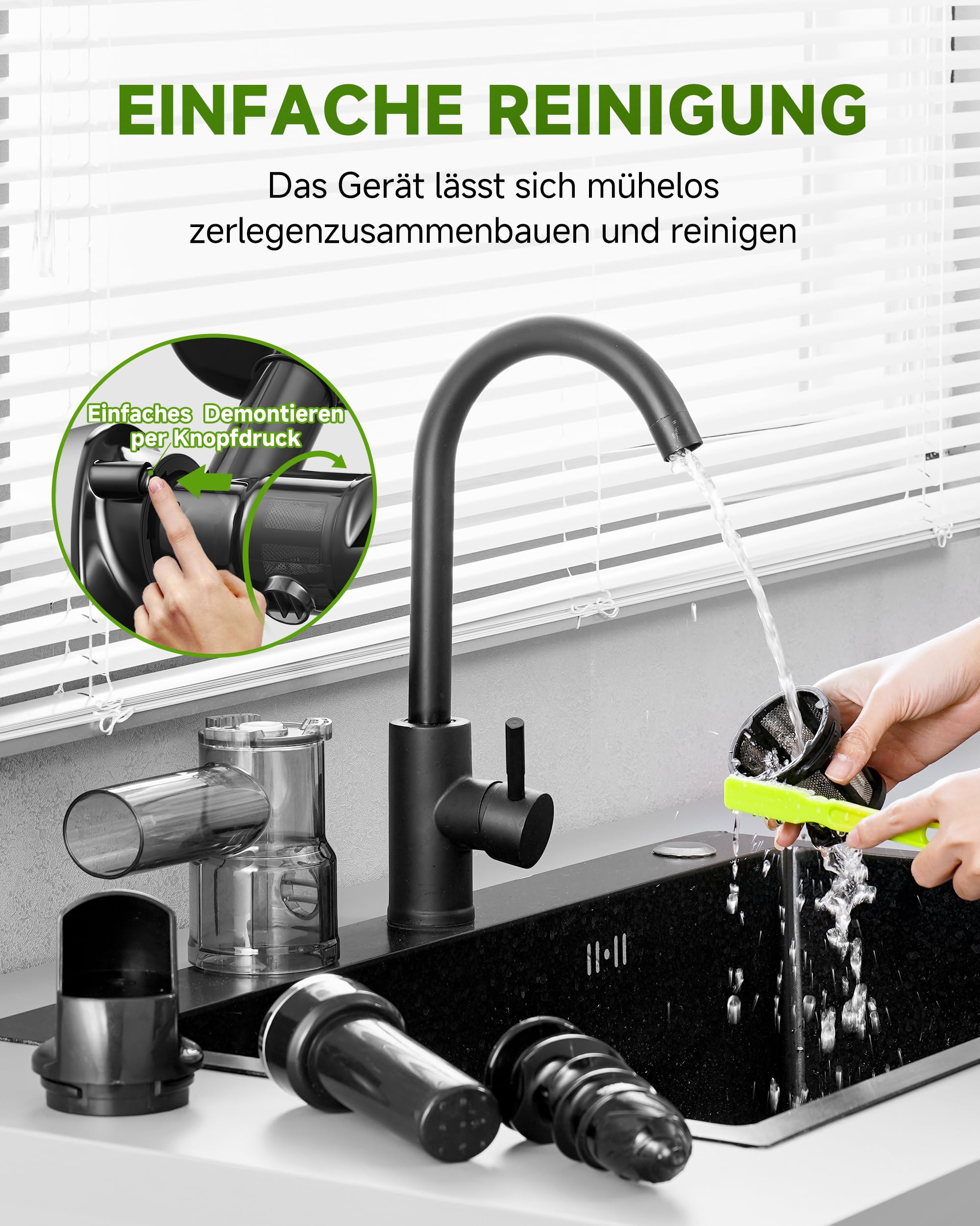 Exprimidor Lento AMZCHEF – Exprimidor Silencioso con Función Reversa para Frutas y Verduras | Incluye Jarra y Cepillo de Limpieza (150 W,Gris)