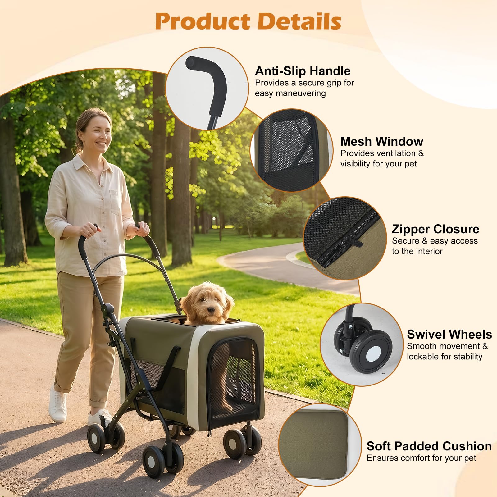 Poussette pour Chiens et Chats 30 kg, Poussette/Transporteur 2 en 1 pour Animaux de Compagnie, Panier Pliable à Deux Points d'entrée, Promeneur de Chien Portable en Plein air