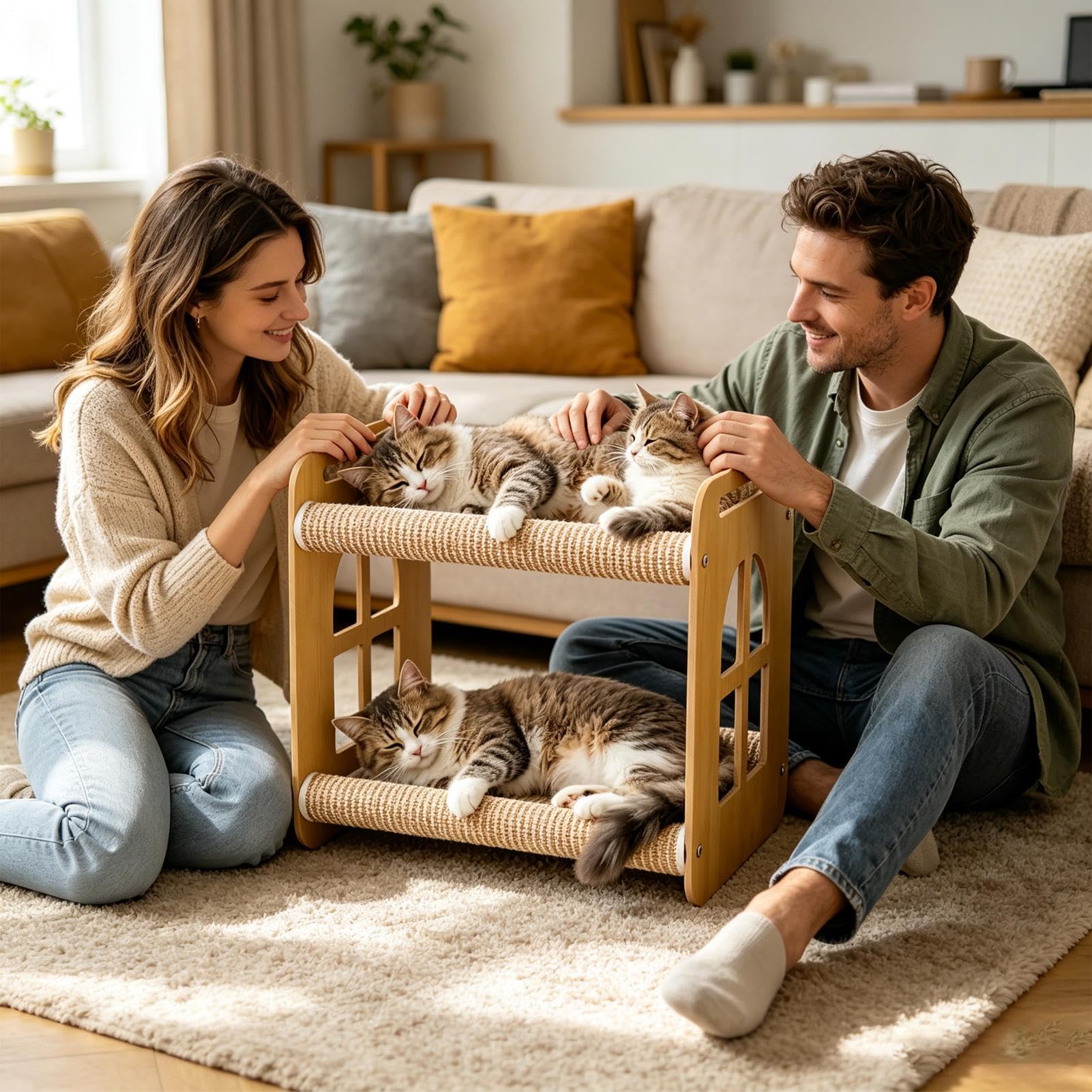 Generisch Katzen-Hängematte Bett Mit Sisal-Kratzpad, Hohe Tragfähigkeit | 2-Lagen Katzenbett-Kratzbrett Für Tierhandlung, den Balkon und das Wohnzimmer, zum Ausruhen, Kratzen und tägliches