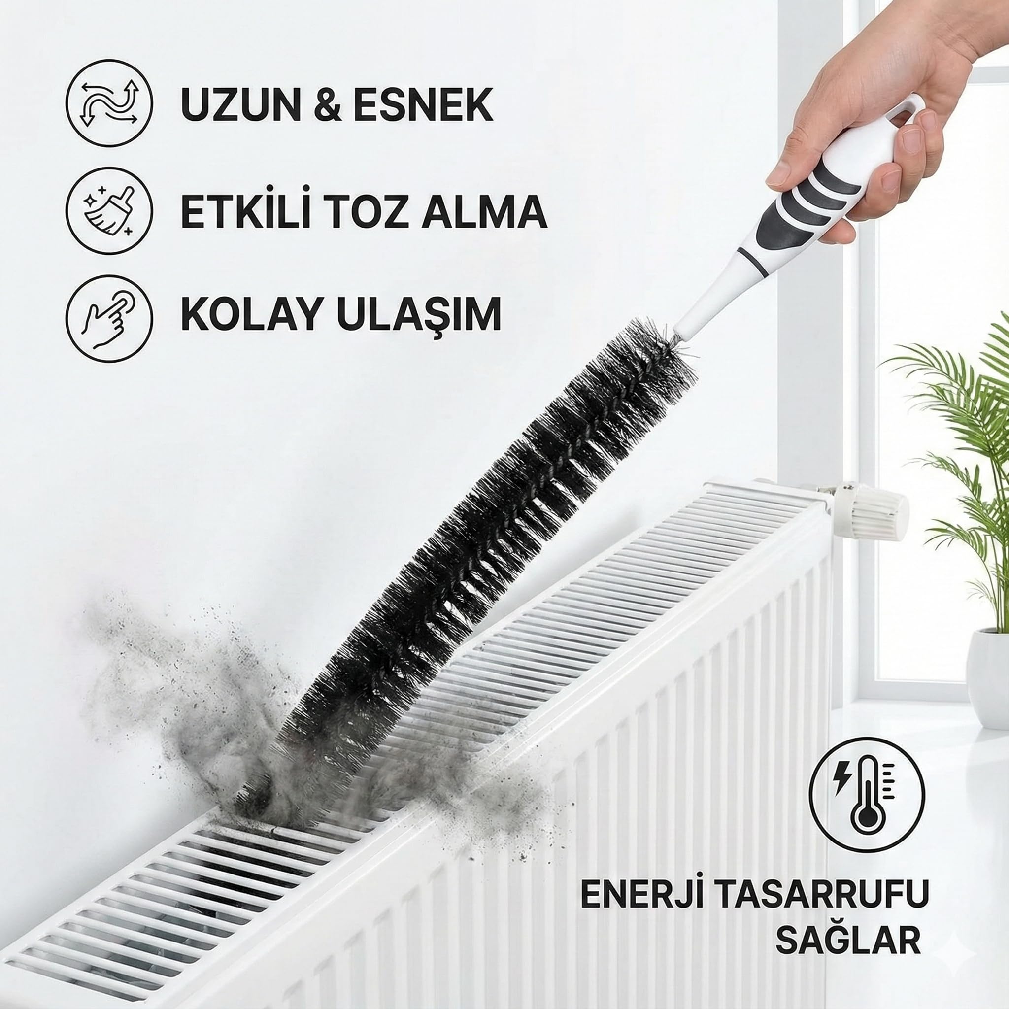 Vios Store Ergonomik Kalorifer Peteği Temizleme Fırçası – Esnek Uzun Yapı, Kolay Toz ve Kir Temizliği, Dar Alanlara Ulaşan Pratik Fırça, Ev ve Ofis Kullanımına Uygun