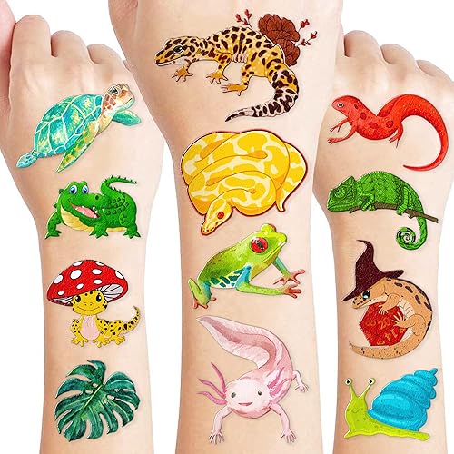 Tatuajes temporales de reptiles, remolinos de pantano, animales de safari, lagarto, serpiente, cocodrilo, tortuga, camping, selva, temática de