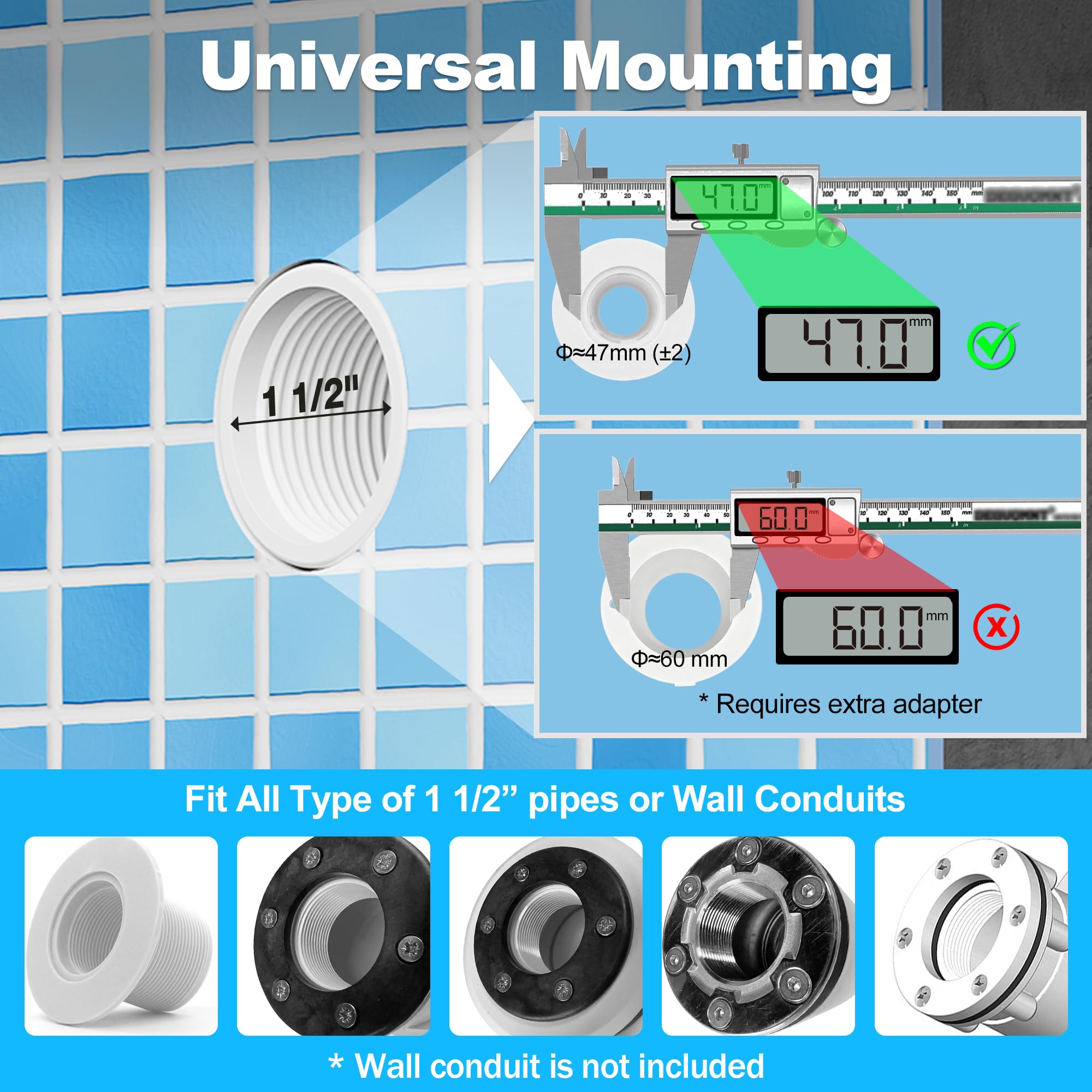 LyLmLe Foco LED Piscina con Rosca 1 1/2", 15W Proyector LED Piscina RGB Multicolor con Remoto y Controlador, Ø 190mm, 12V AC Lámpara Sumergible para Piscinas, Set 2