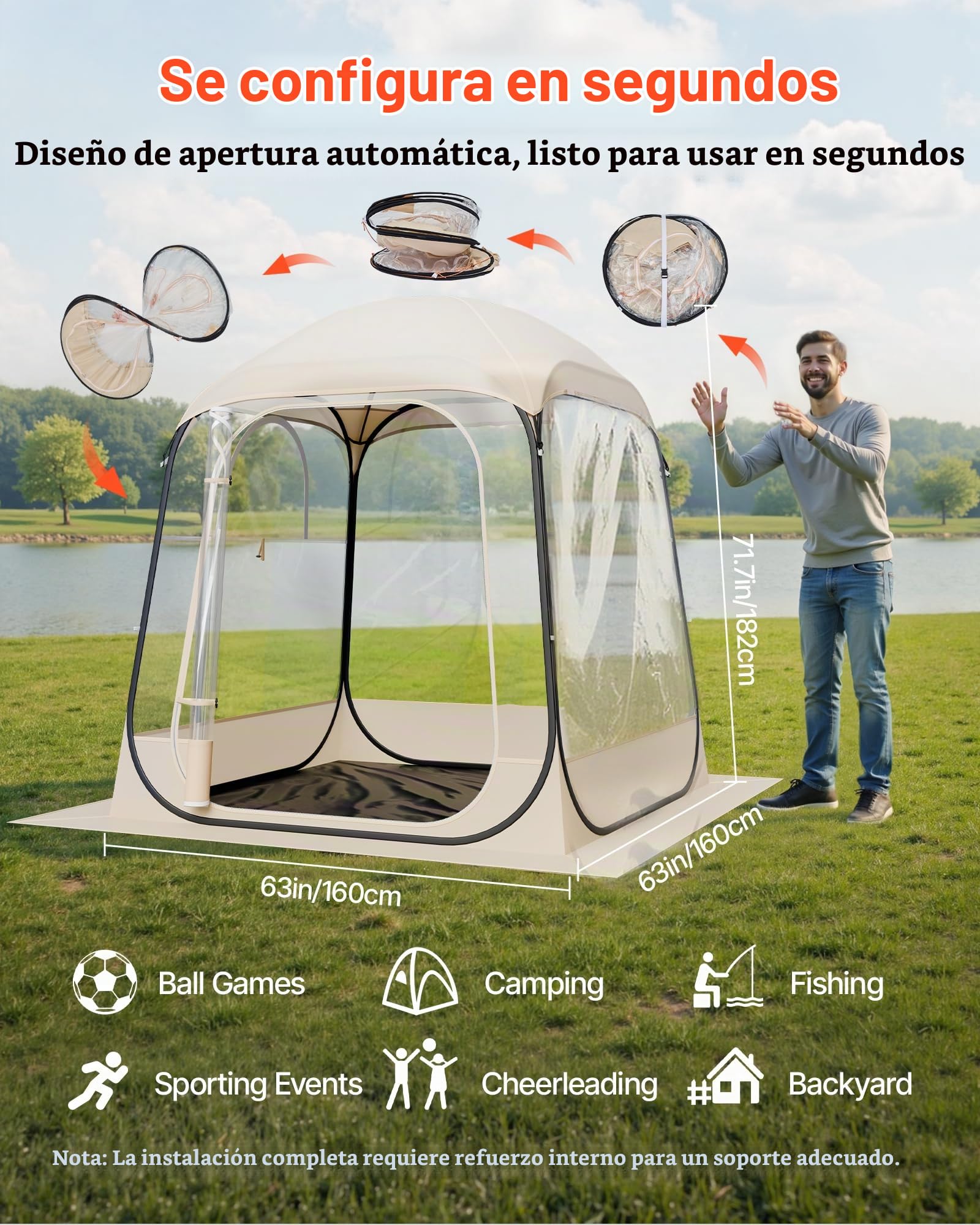 VEVOR Tienda de Campaña Deportiva Emergente, 160 x 160 x 182 cm, Carpa Deportiva Impermeable Transparente con Tapete y Cubierta Superior para 2-4 Personas para Jardín, Camping, Pesca y Animaciones