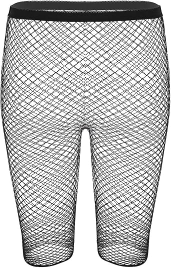 Yartina Womens Fishnet Mesh See Through High Waisted Knee Length Legging Half Pants Shorts