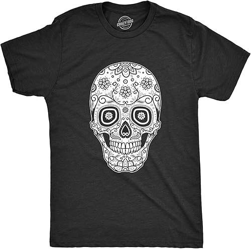Camiseta para hombre con diseño de calavera de azúcar mexicana para el Día de los Muertos, negro jaspeado