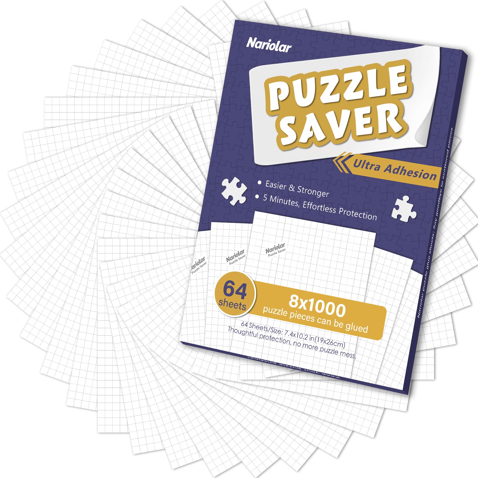 Nariolar Feuilles de colle puzzle ultra adhérentes | Lot de 64 feuilles de conservation pour puzzle 8 x 1000 pièces