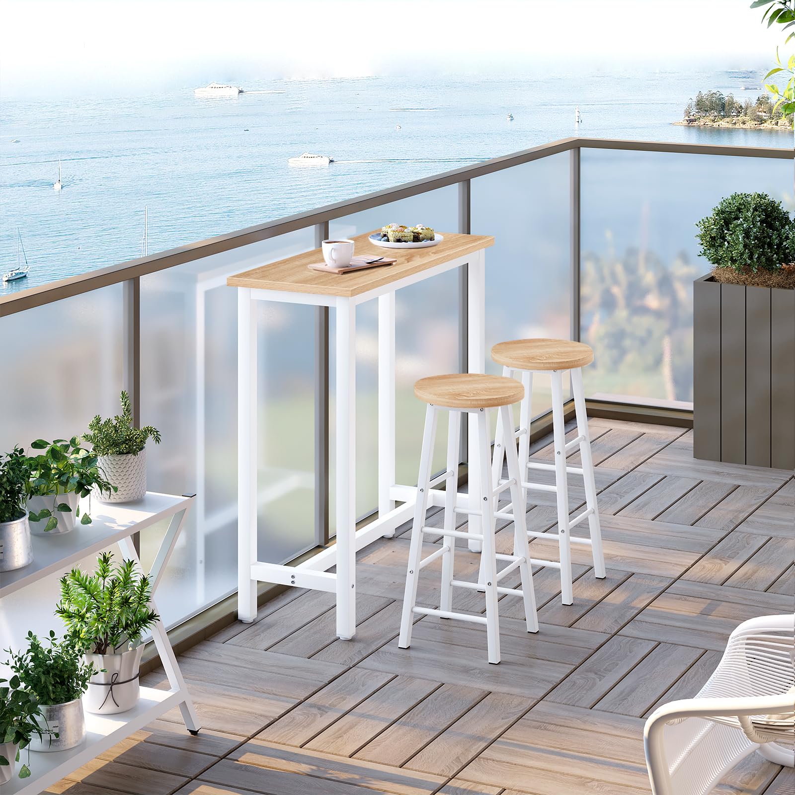 WOLTU Table de Bar Étroite et Haute 100x40x100cm, Table à Manger avec Structure en Métal, Robuste, Chêne Clair