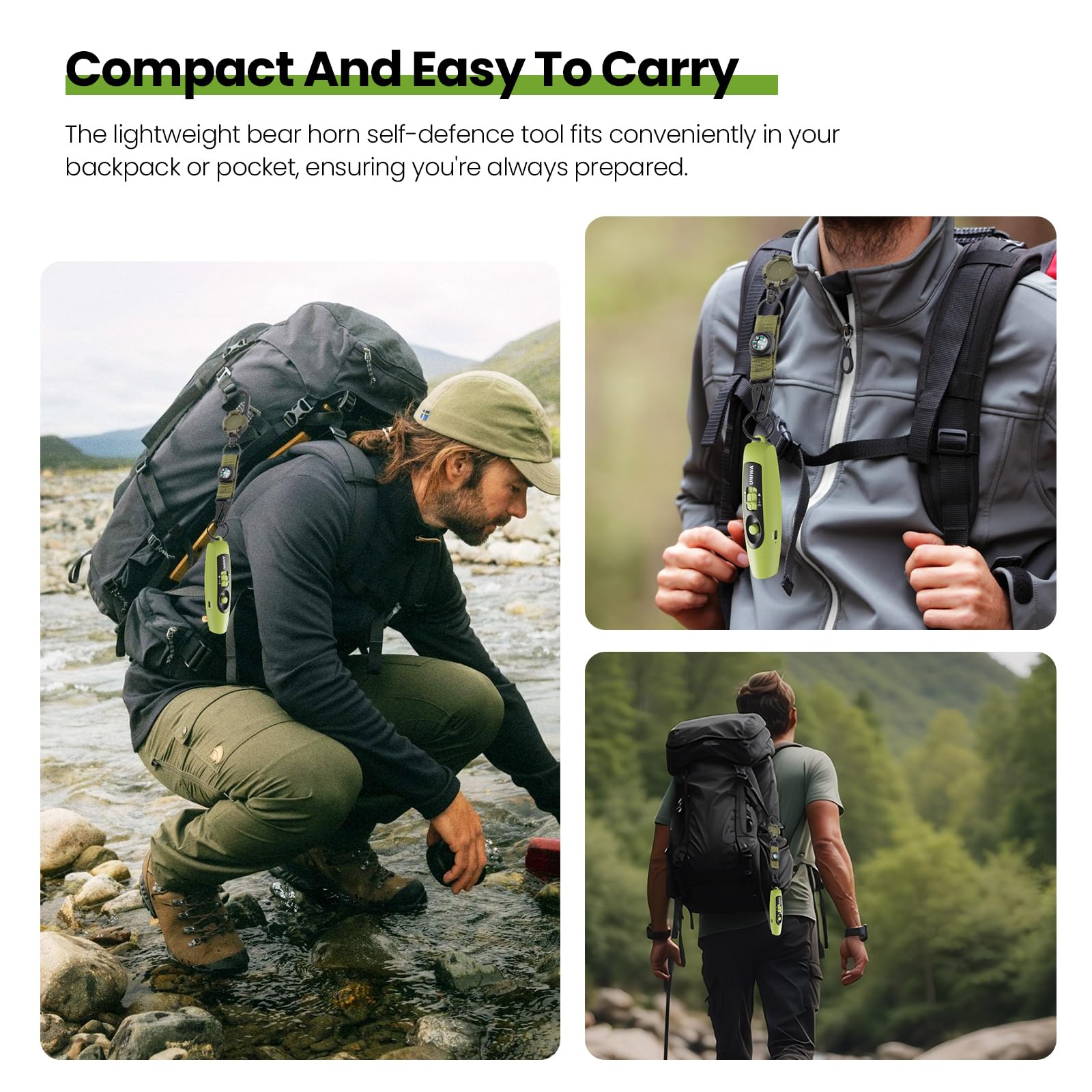 UNIWA Bocina electrónica de oso de aire, bocina de aire fuerte de 120±5 dB para seguridad, senderismo, camping, silbato de emergencia con brújula y termómetro, cuerno de oso para asustar a los osos
